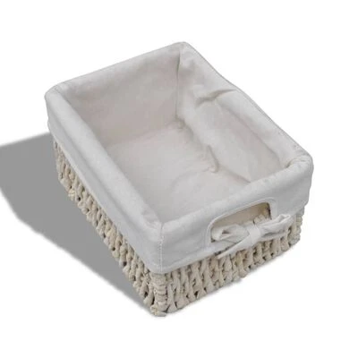 VidaXL Étagère de rangement en bois 5 paniers en tissage Blanc 5 VidaXL Étagère de rangement en bois 5 paniers en tissage Blanc – Image 5