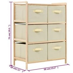 246439 vidaXL Storage Rack with 6 Fabric Baskets Cedar Wood Beige -Casiers Soldes Boutique image 5 246439