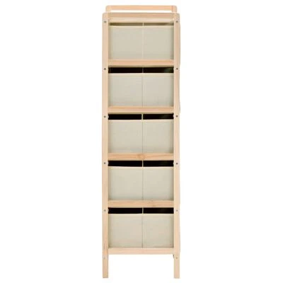 VidaXL Étagères de rangement avec 5 paniers en tissu 2 pcs Beige Cèdre 5 VidaXL Étagères de rangement avec 5 paniers en tissu 2 pcs Beige Cèdre – Image 5