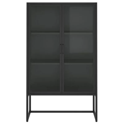VidaXL Buffet haut Noir 80x35x135 cm Acier et verre trempé 5 VidaXL Buffet haut Noir 80x35x135 cm Acier et verre trempé – Image 5