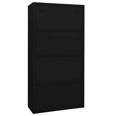 VidaXL Armoire de bureau Noir 90x40x180 cm Acier et verre trempé 5 VidaXL Armoire de bureau Noir 90x40x180 cm Acier et verre trempé – Image 5