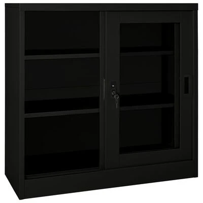 VidaXL Armoire à portes coulissantes Noir 90x40x90 cm Acier 5 VidaXL Armoire à portes coulissantes Noir 90x40x90 cm Acier – Image 5