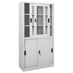 VidaXL Armoire à bureau porte coulissante Gris clair 90x40x180cm Acier -Casiers Soldes Boutique image 5 335963