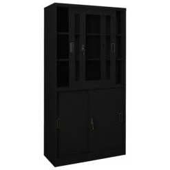 VidaXL Armoire de bureau avec porte coulissante Noir 90x40x180cm Acier -Casiers Soldes Boutique image 5 335964