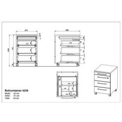 Germania Armoire sur roulettes GW-Agenda 42x49x61 cm Graphite/chêne -Casiers Soldes Boutique image 5 438416