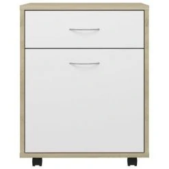 VidaXL Armoire à roulettes Blanc et chêne Sonoma 45x38x54 cm Aggloméré -Casiers Soldes Boutique image 5 808445