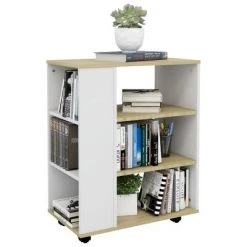 VidaXL Armoire à roulettes Blanc et chêne Sonoma 60x35x75 cm Aggloméré -Casiers Soldes Boutique image 5 808454