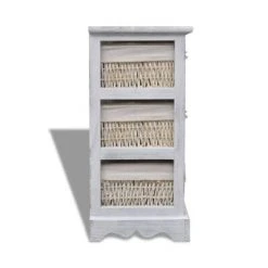 VidaXL Étagère de rangement en bois 3 paniers en tissage Blanc -Casiers Soldes Boutique image 6 240796