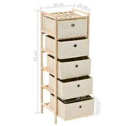 VidaXL Étagère de rangement 5 paniers tissu Bois de cèdre Beige -Casiers Soldes Boutique image 6 246434