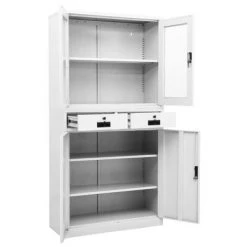 VidaXL Armoire de bureau Blanc 90x40x180 cm Acier et verre trempé -Casiers Soldes Boutique image 6 336421