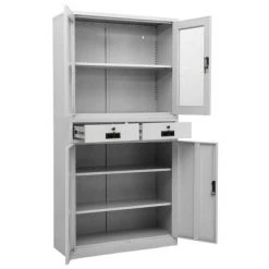 VidaXL Armoire de bureau Gris clair 90x40x180 cm Acier et verre trempé 11 VidaXL Armoire de bureau Gris clair 90x40x180 cm Acier et verre trempé -Casiers Soldes Boutique image 6 336422