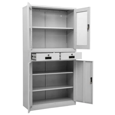 VidaXL Armoire de bureau Gris clair 90x40x180 cm Acier et verre trempé 6 VidaXL Armoire de bureau Gris clair 90x40x180 cm Acier et verre trempé – Image 6