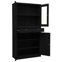 VidaXL Armoire de bureau Noir 90x40x180 cm Acier et verre trempé -Casiers Soldes Boutique image 6 336423
